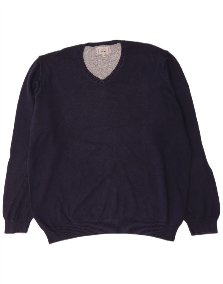 Marks & Spencer Herren-Pullover, reguläre Passform, V-Ausschnitt, XL, marineblau, Baumwolle