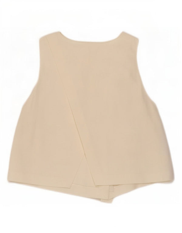 Zara Damen Crop Ärmelloses Blusenoberteil UK 12 Mittelweiße Viskose