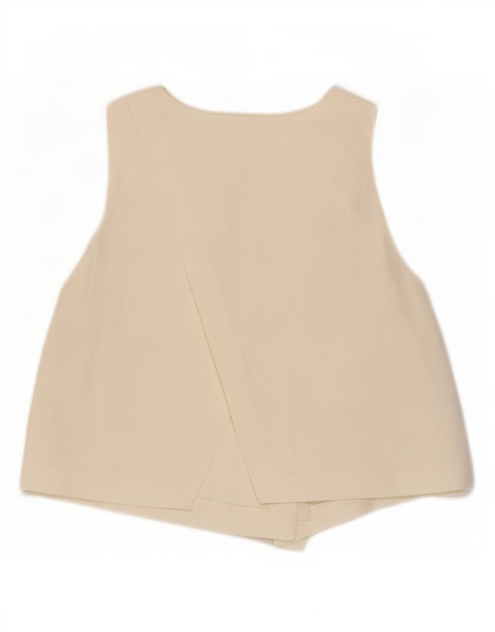 Zara Damen Crop Ärmelloses Blusenoberteil UK 12 Mittelweiße Viskose