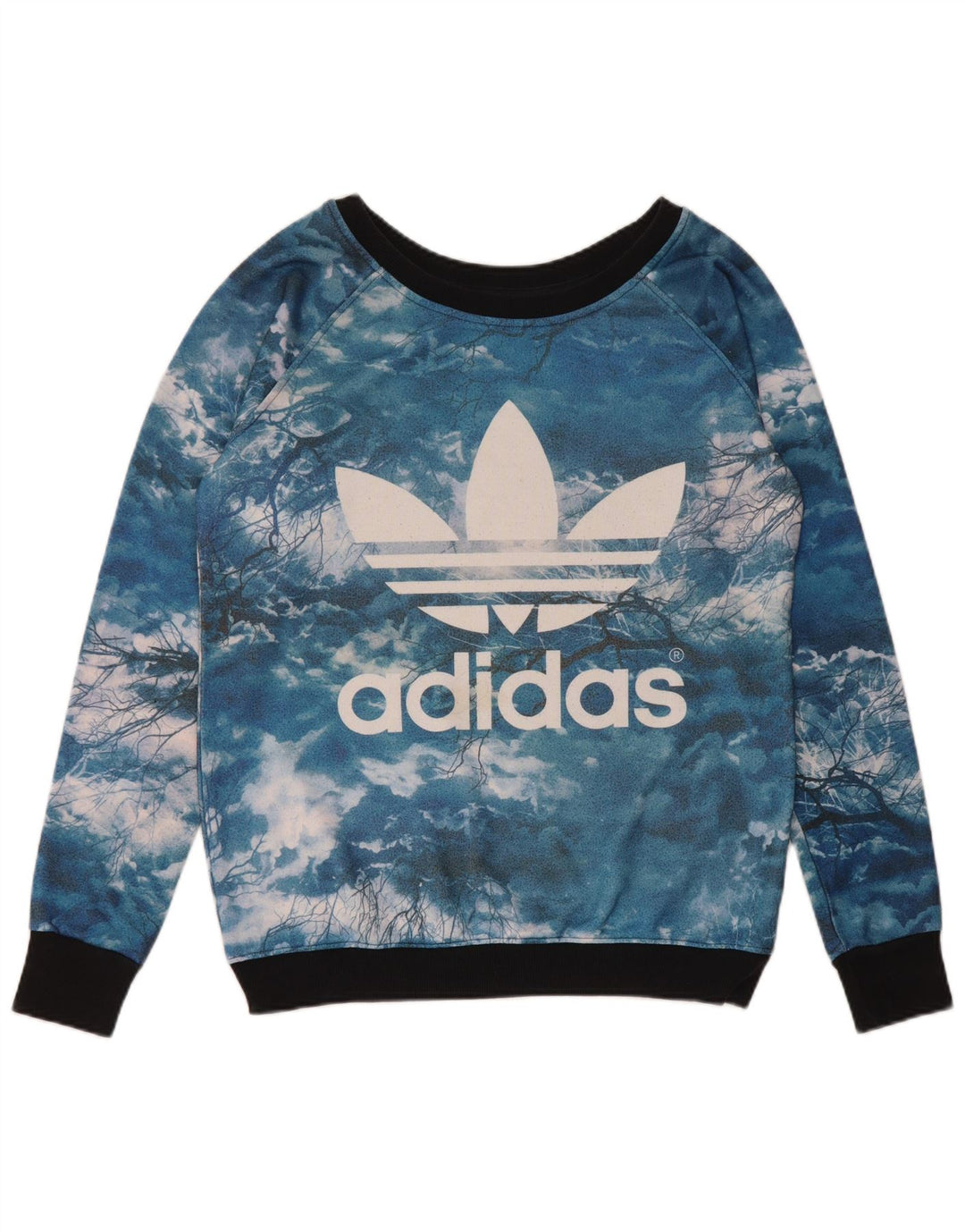 Adidas Damen Grafik-Sweatshirt-Pullover UK 14 Large Blue Tie Dye Polyester