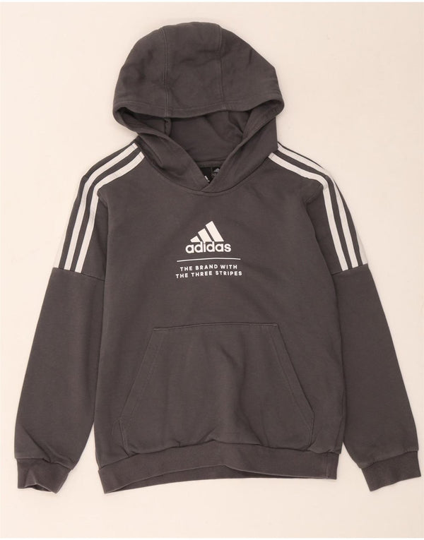 Adidas Jungen Drei-Streifen-Grafik-Kapuzenpullover, 11–12 Jahre, graue Baumwolle