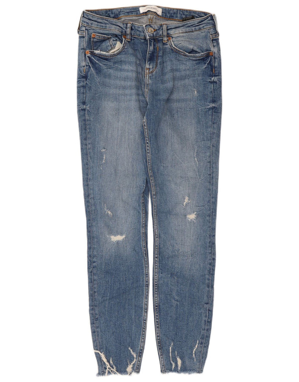 Zara Damen Distressed Skinny Jeans EU 38 Small W28 L27 Blaue Baumwolle