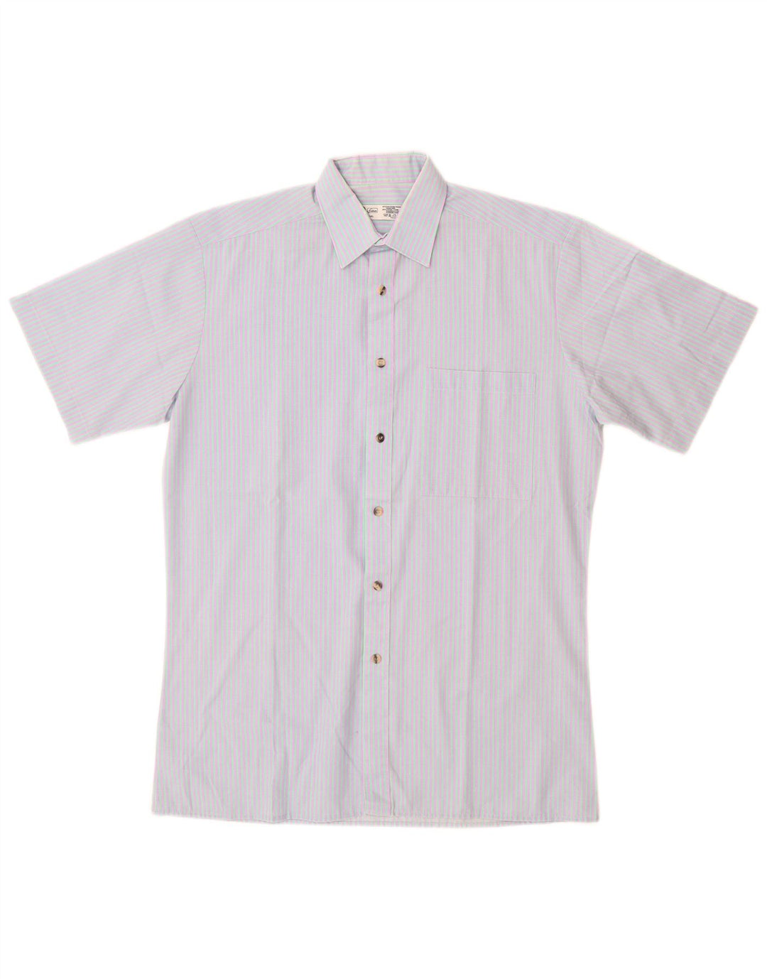 C & A Mens Short Sleeve Shirt UK 14 1/2 Small Blue Striped Polyester