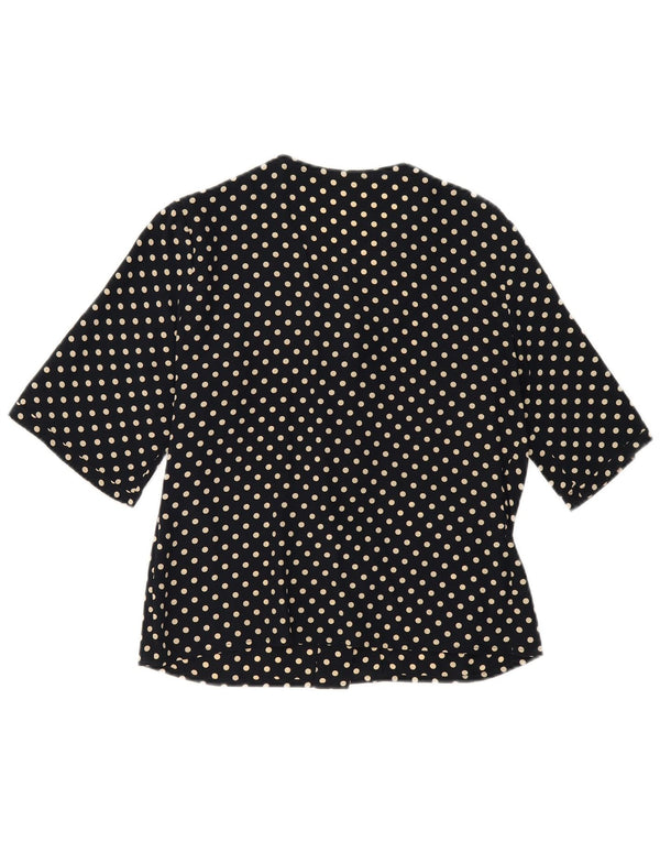 Vintage Damen Kurzarm-Hemdbluse UK 14 Medium Navy Blue Polka Dot