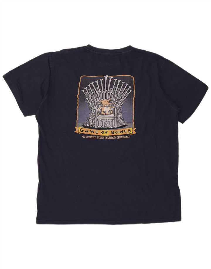 WEIRD FISH Herren Grafik T-Shirt Top 2XL Marineblau Baumwolle