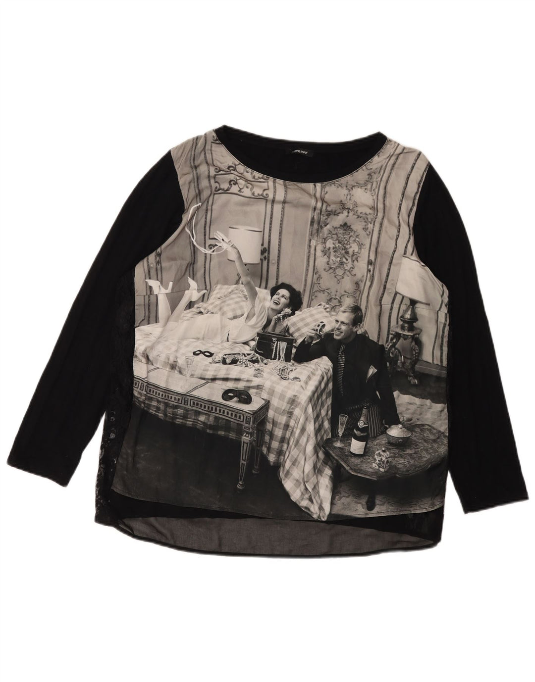 ELENA MIRO Damen Grafik-Top Langarm UK 18 XL Schwarz