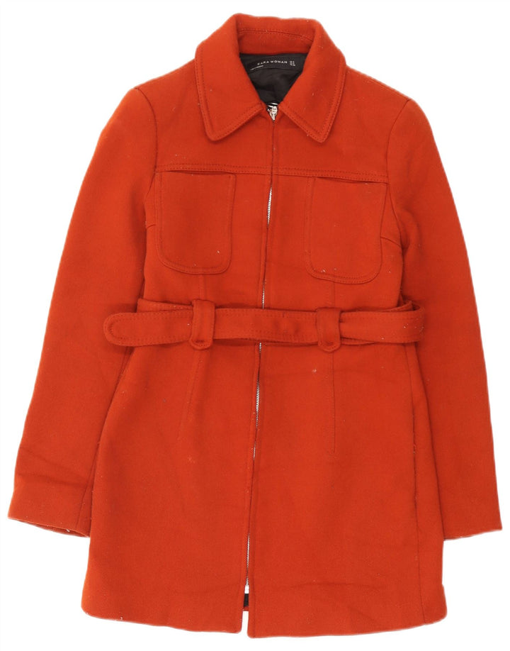 Zara Damen Mantel UK 10 Small Orange Polyester