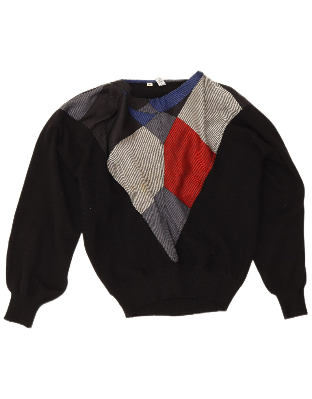 Vintage Damen-Pullover mit U-Boot-Ausschnitt, Größe 42, Mittelschwarz, Farbblock