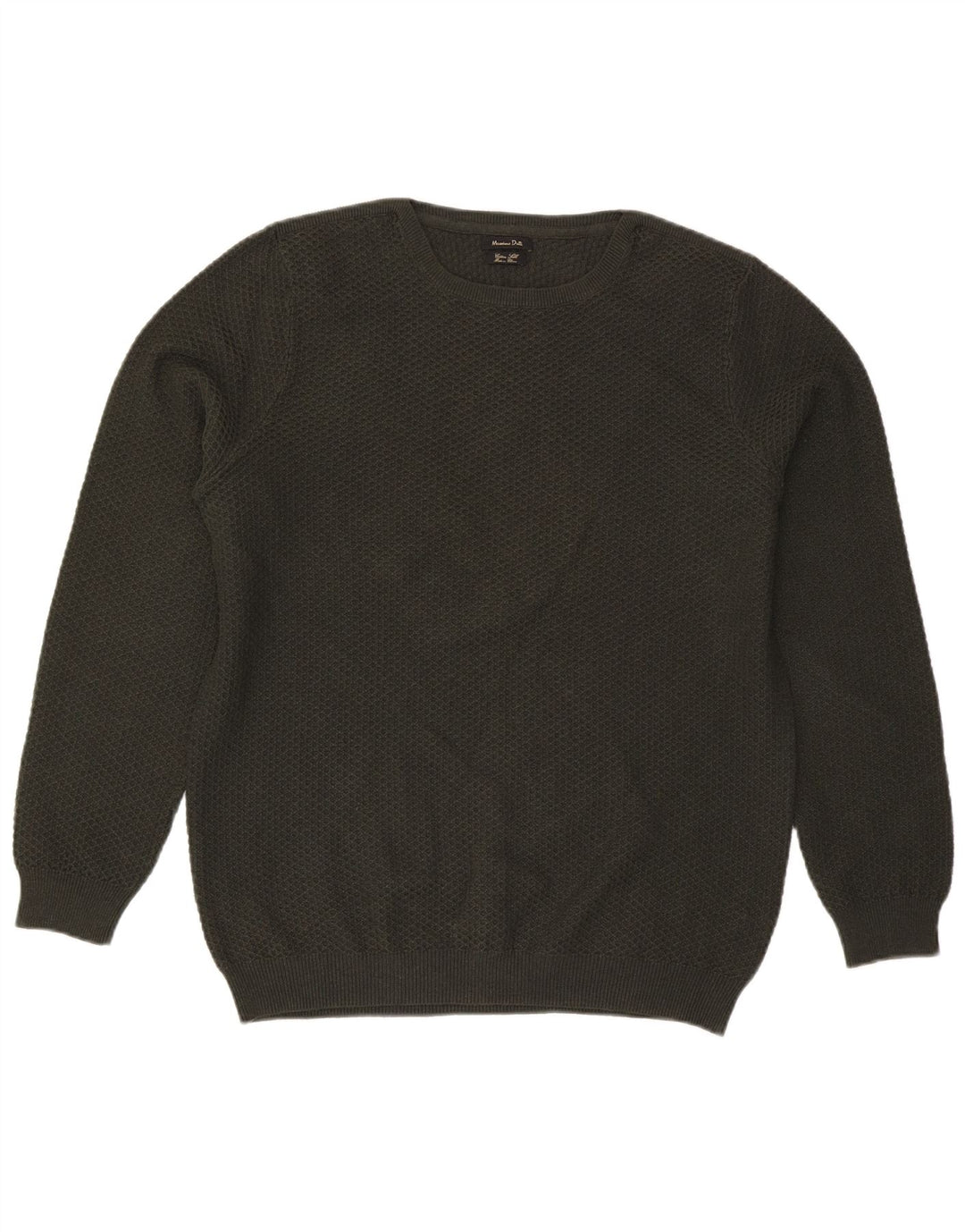 Massimo Dutti Herren-Pullover mit Rundhalsausschnitt, XL, grüne Baumwolle