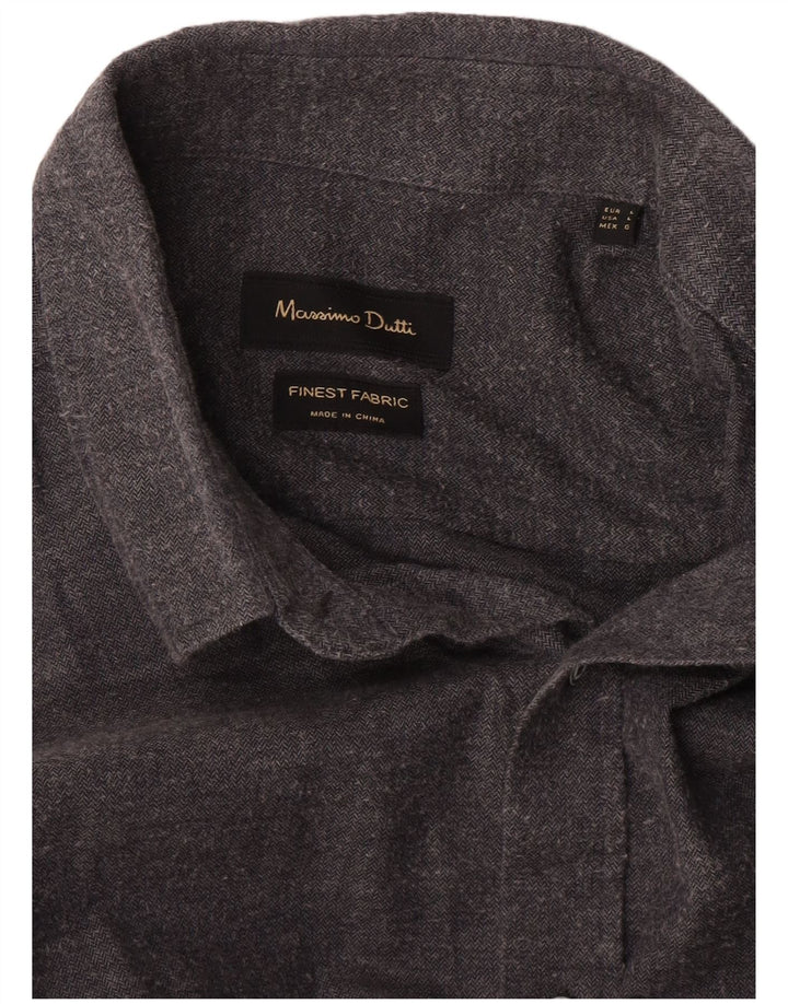 Massimo Dutti Herrenhemd, großes graues Fischgrätenmuster