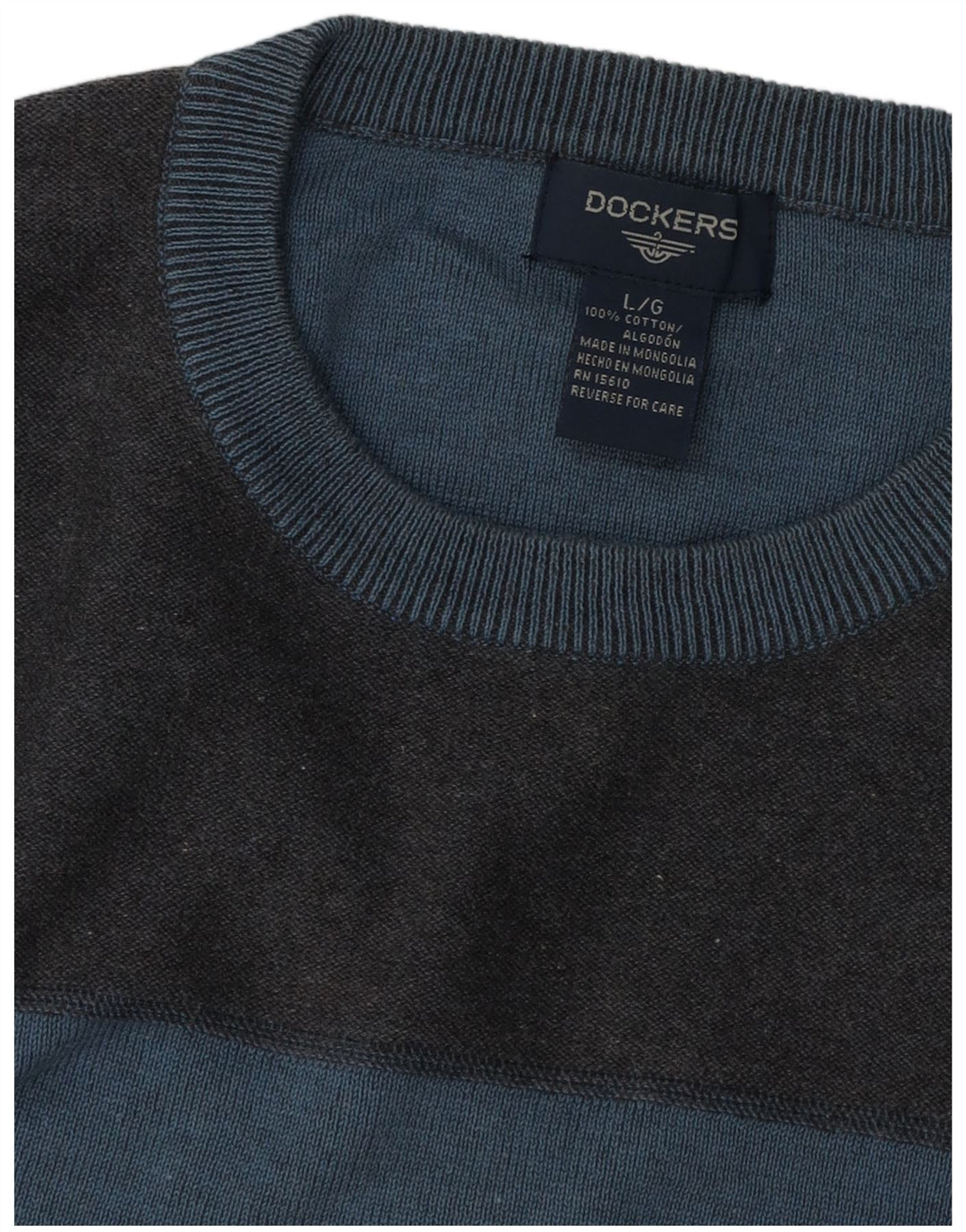 DOCKERS Herren-Pullover mit Rundhalsausschnitt, groß, blaue Blockfarben-Baumwolle