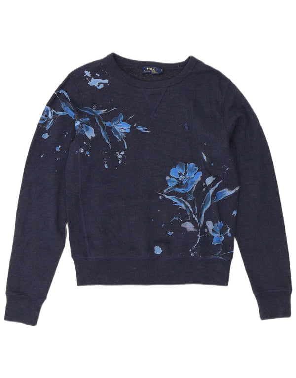POLO RALPH LAUREN Damen Sweatshirt Pullover UK 10 Small Navy Blue Floral