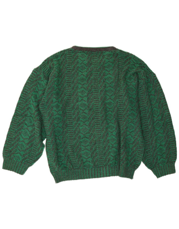 Vintage Herren Pullover mit Rundhalsausschnitt, mittelgrün, geometrisch