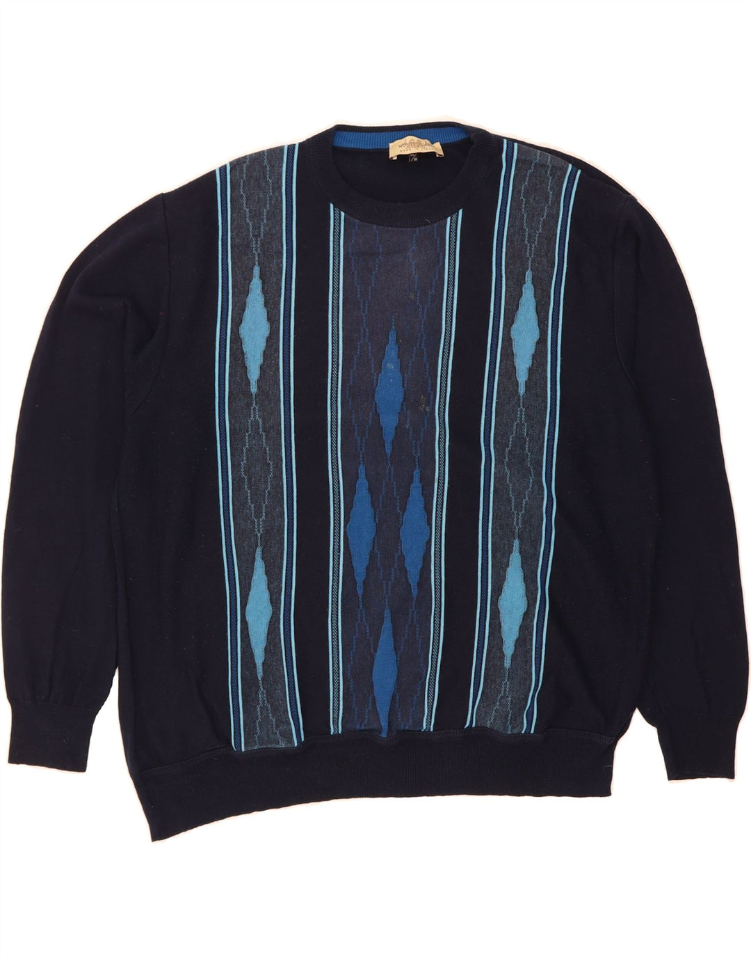 MONTECHIARO Mens Crew Neck Jumper Sweater IT 56 2XL Navy Blue Vintage Montechiaro and Second-Hand Montechiaro from Messina Hembry 