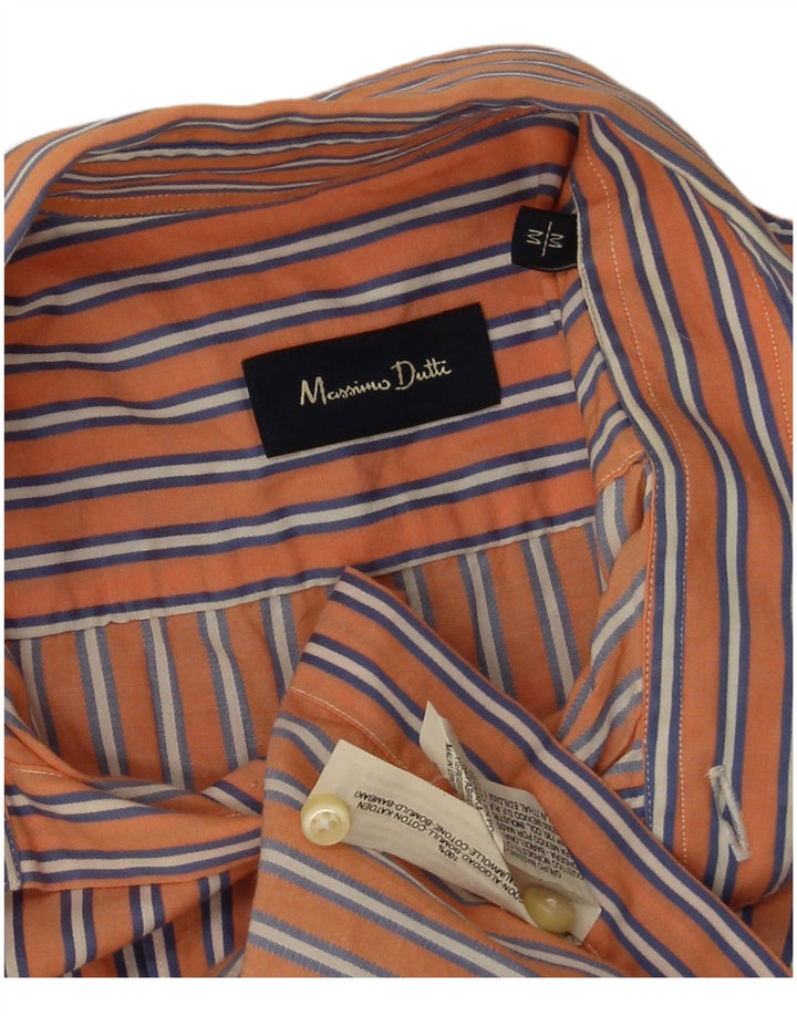 Massimo Dutti Herren-Kurzarmhemd aus mittelorange gestreifter Baumwolle