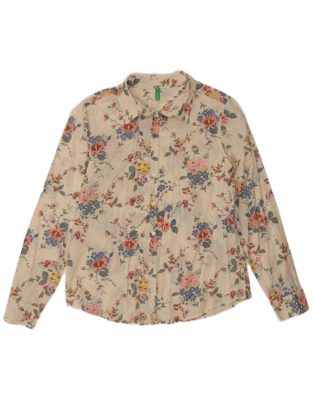 Benetton Damenhemd UK 10 Small Off White Floral