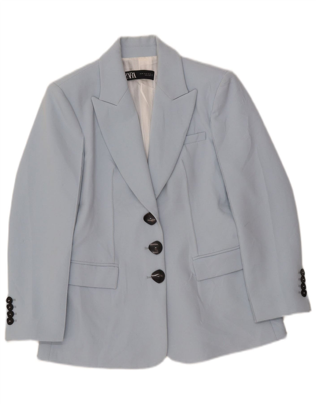 Zara Damen 3-Knopf-Blazerjacke UK 12 Mittelblaues Polyester