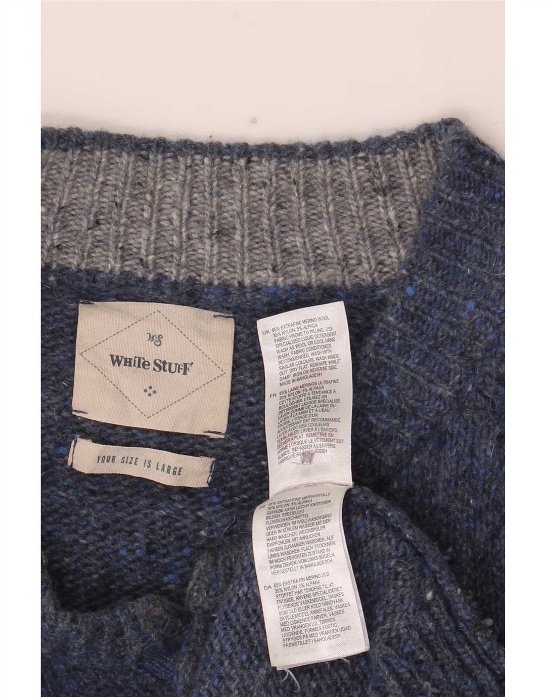 White Stuff Herren-Pullover mit Knopfkragen, Größe L, Marineblau meliert