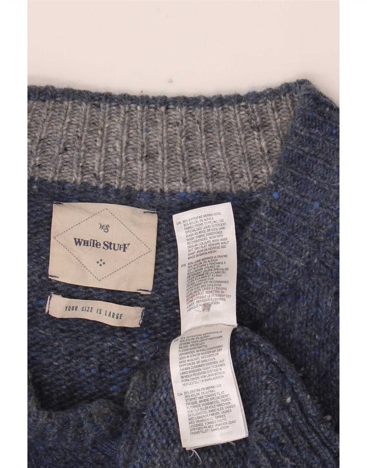 White Stuff Herren-Pullover mit Knopfkragen, Größe L, Marineblau meliert