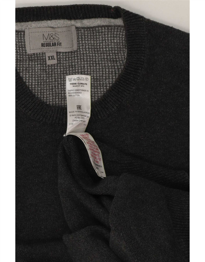 Marks & Spencer Herren-Pullover mit Rundhalsausschnitt, reguläre Passform, 2XL, graue Baumwolle