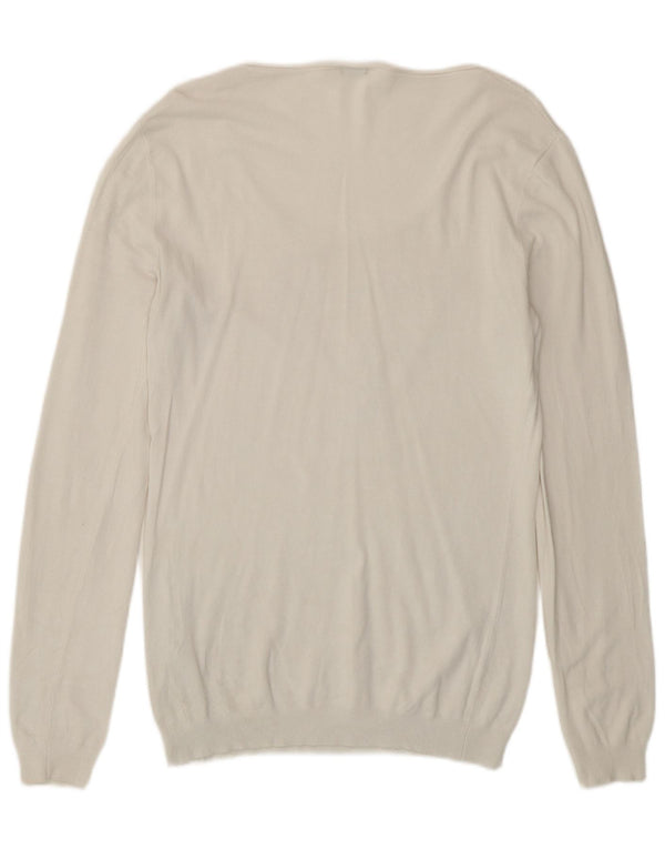 Guess Damen-Pullover mit grafischem U-Boot-Ausschnitt, UK 16, Größe L, weiße Viskose