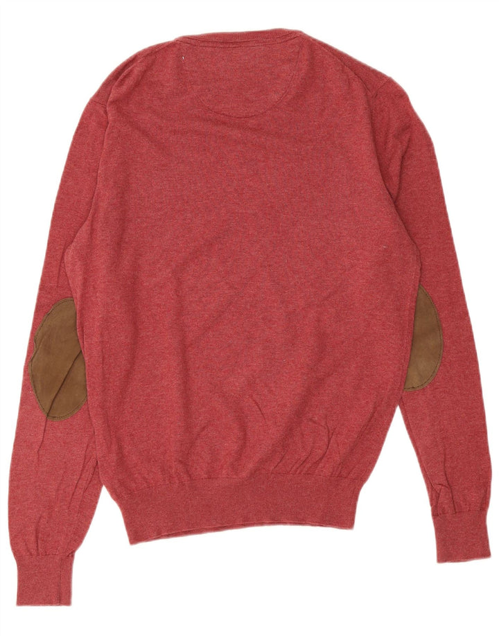 Massimo Dutti Herren-Pullover mit V-Ausschnitt, mittlerer burgunderroter Baumwolle