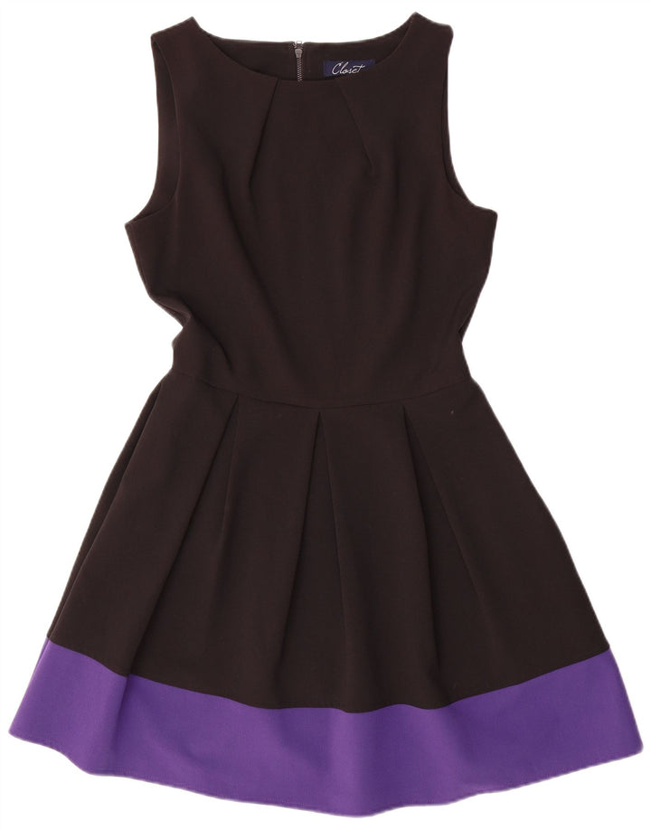 CLOSET Ärmelloses A-Linien-Kleid für Damen, UK 12, Mittelschwarz, Farbblock