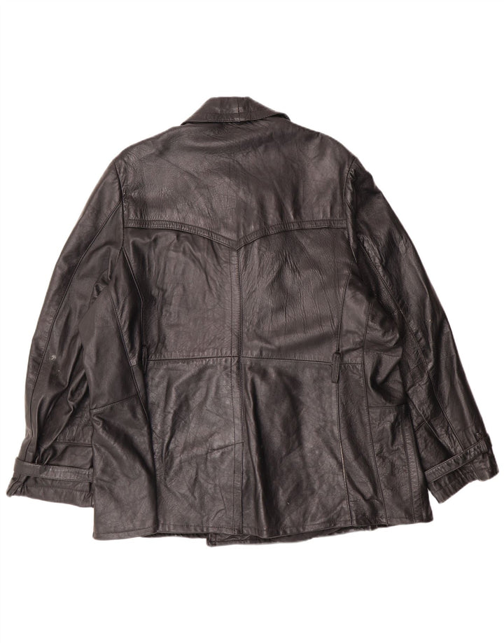 Vintage Herren Zweireihige Lederjacke UK 40 Großes schwarzes Leder