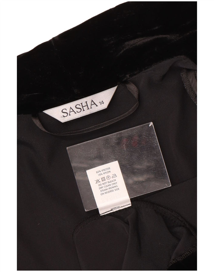 Sasha Womens Open Velour Blazer Jacke UK 14 Große schwarze Viskose