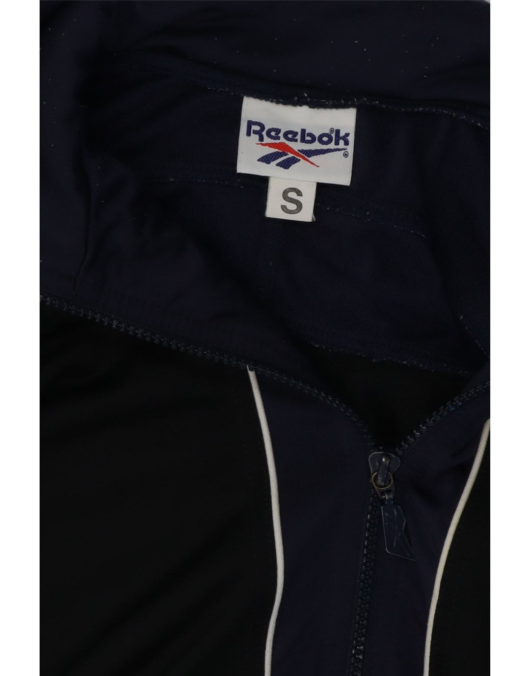 REEBOK Mens Oversized Tracksuit Top Jacket Small Navy Blue Colourblock Vintage Reebok and Second-Hand Reebok from Messina Hembry 