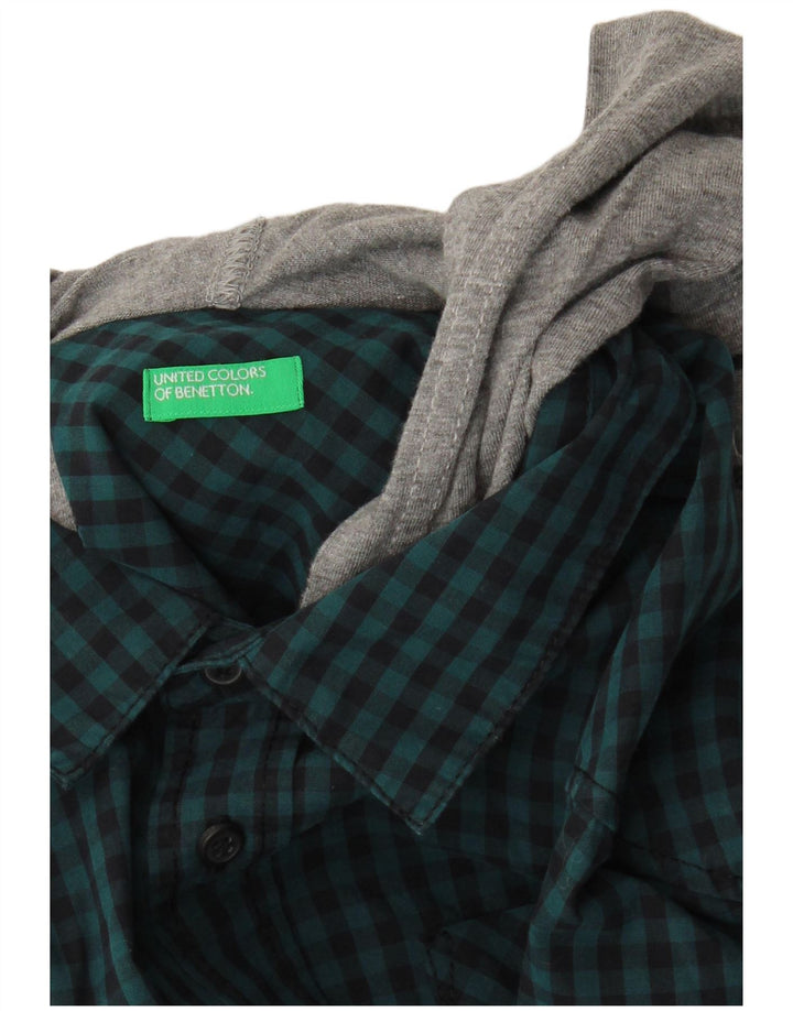 Benetton Herren Kapuzenshirt Small Blue Gingham