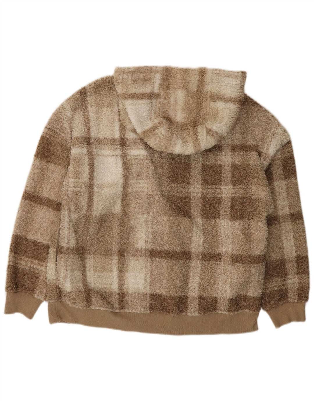 Marks & Spencer Damen-Fleecepullover mit Reißverschluss am Hals, UK 14, mittelbraun kariert