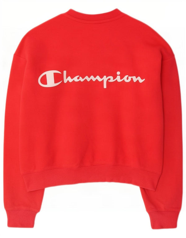 Champion Womens Graphic Crop Sweatshirt Pullover UK 14 Mittelrote Baumwolle