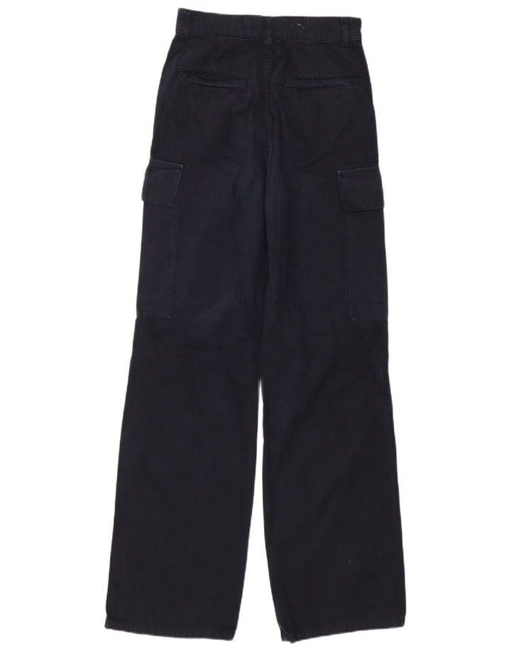 Zara Damen-Cargohose mit weitem Bein und hoher Taille, W22, L31, schwarze Baumwolle