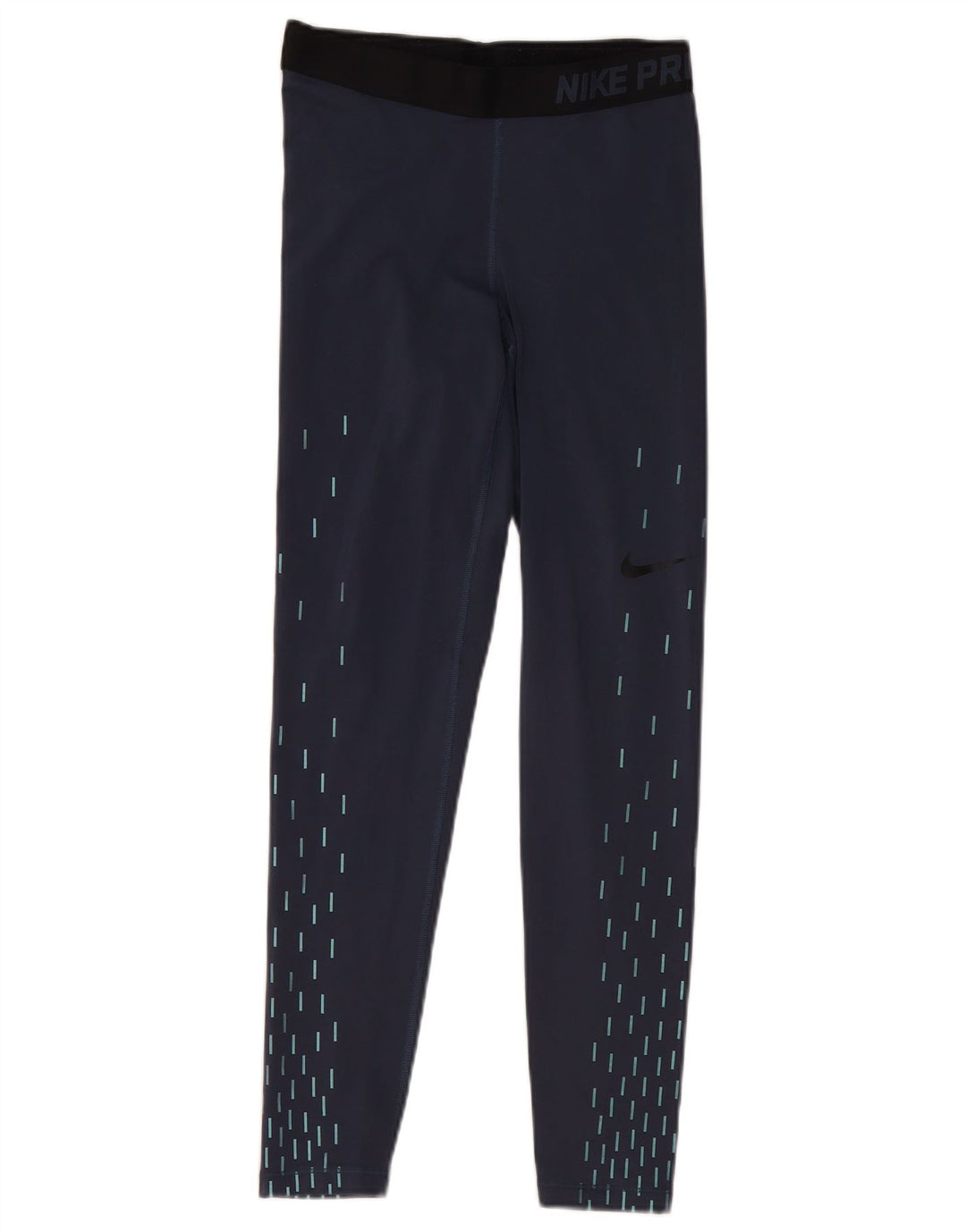 Nike Womens Dri Fit Graphic Leggings UK 12 Medium Navy Blue Geometrisch