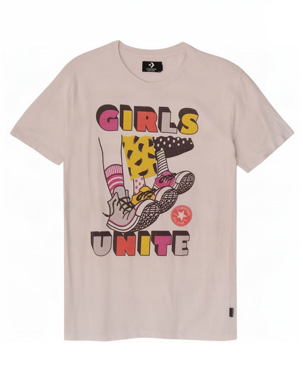 Converse Damen Chuck Taylor Graphic T-Shirt Top UK 10 Small Weiße Baumwolle