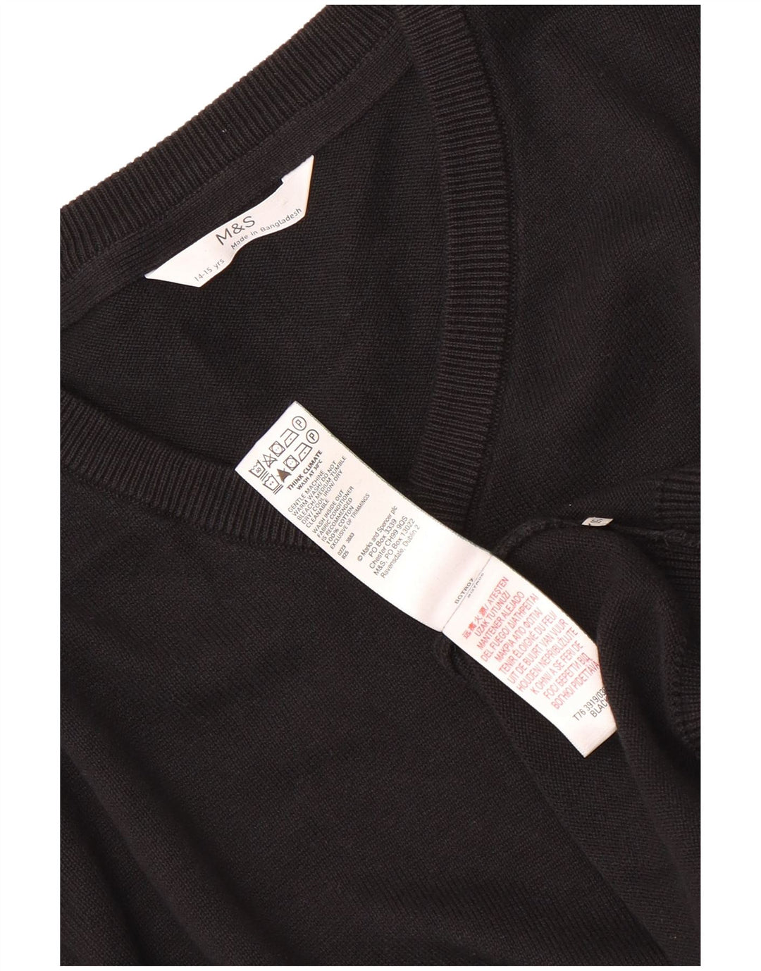 MARKS & SPENCER Jungen-Pullover mit V-Ausschnitt, 14–15 Jahre, schwarze Baumwolle