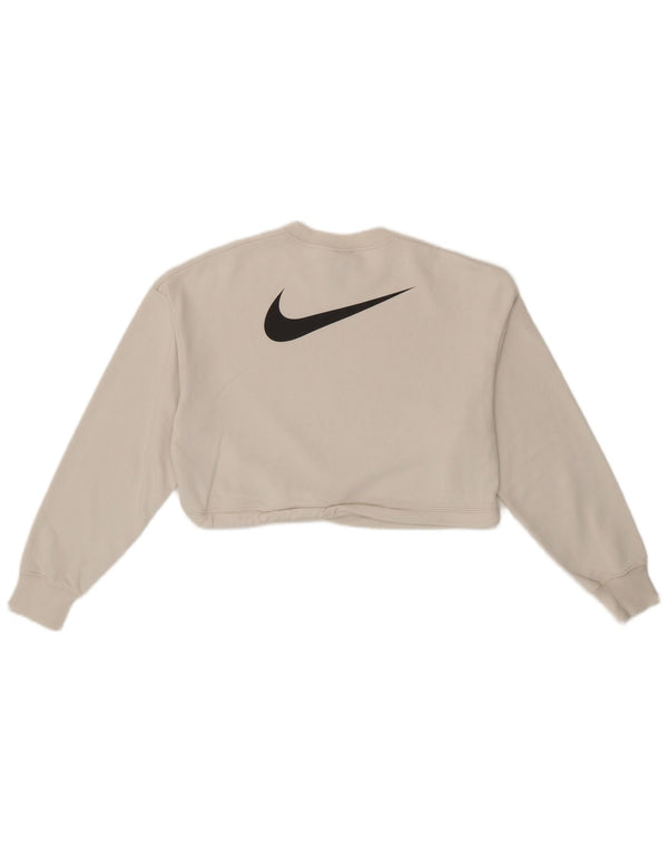 Nike Womens Oversized Graphic Crop Sweatshirt Pullover UK 6 XS Weiße Baumwolle