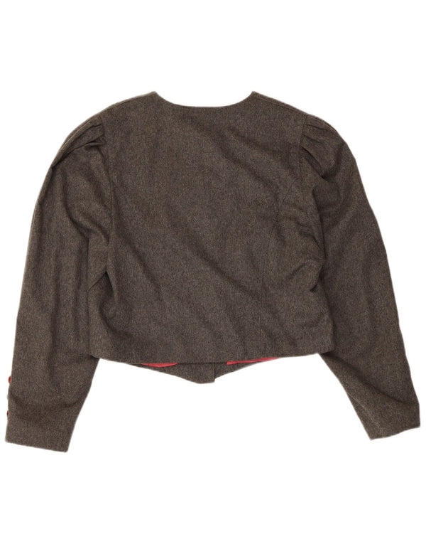 Julius Lang Damen Crop 6 Button Blazer Jacke UK 14 Mittelgraue Wolle