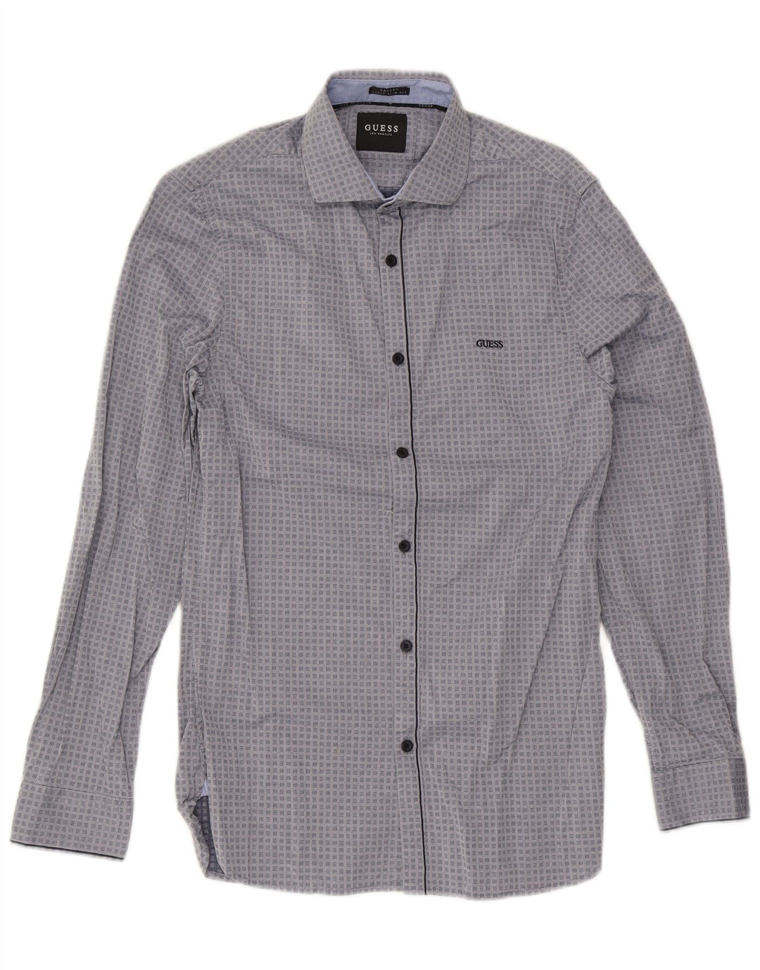 Guess Herren Valley Super Slim Fit Hemd aus mittelgrauer, geometrischer Baumwolle