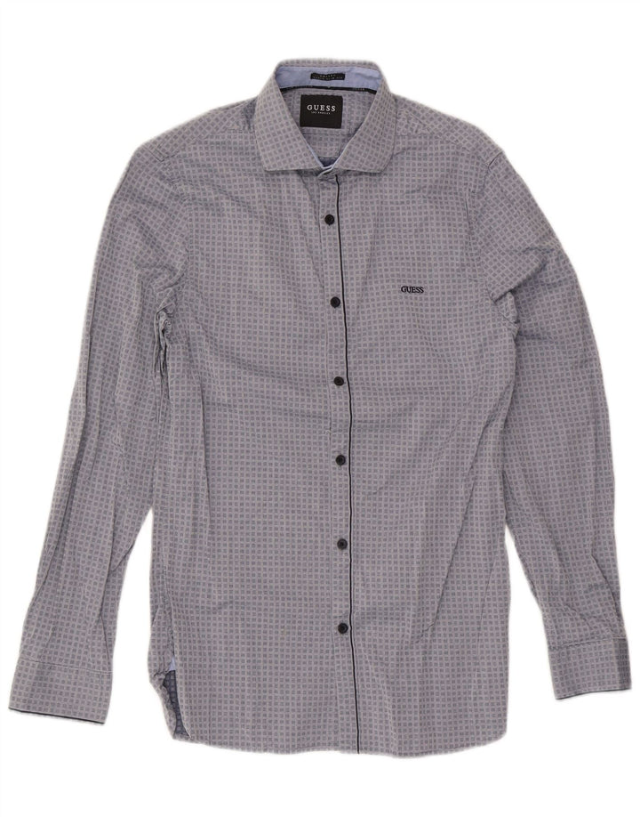 Guess Herren Valley Super Slim Fit Hemd aus mittelgrauer, geometrischer Baumwolle