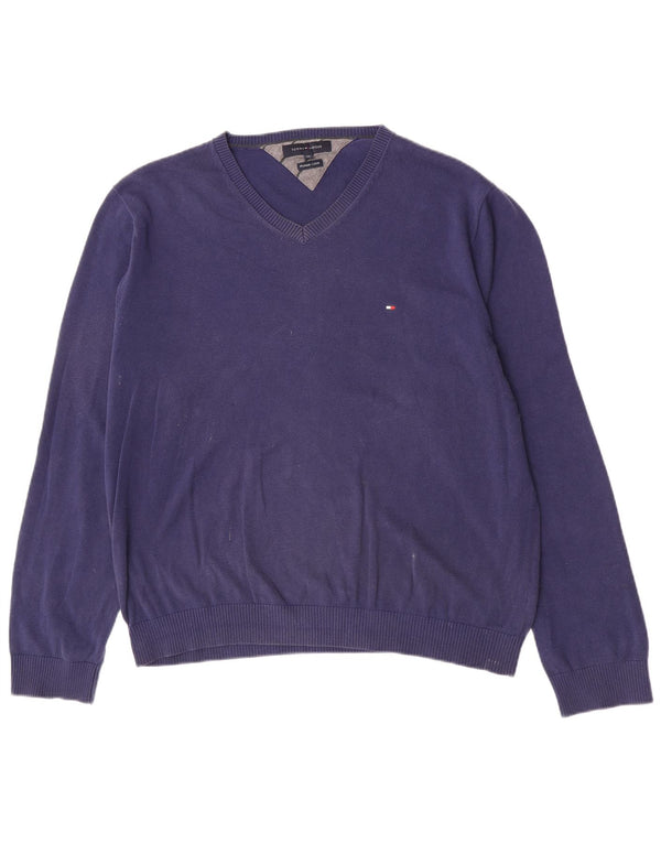 Tommy Hilfiger Herren-Pullover mit V-Ausschnitt, 2XL, Marineblau, Baumwolle