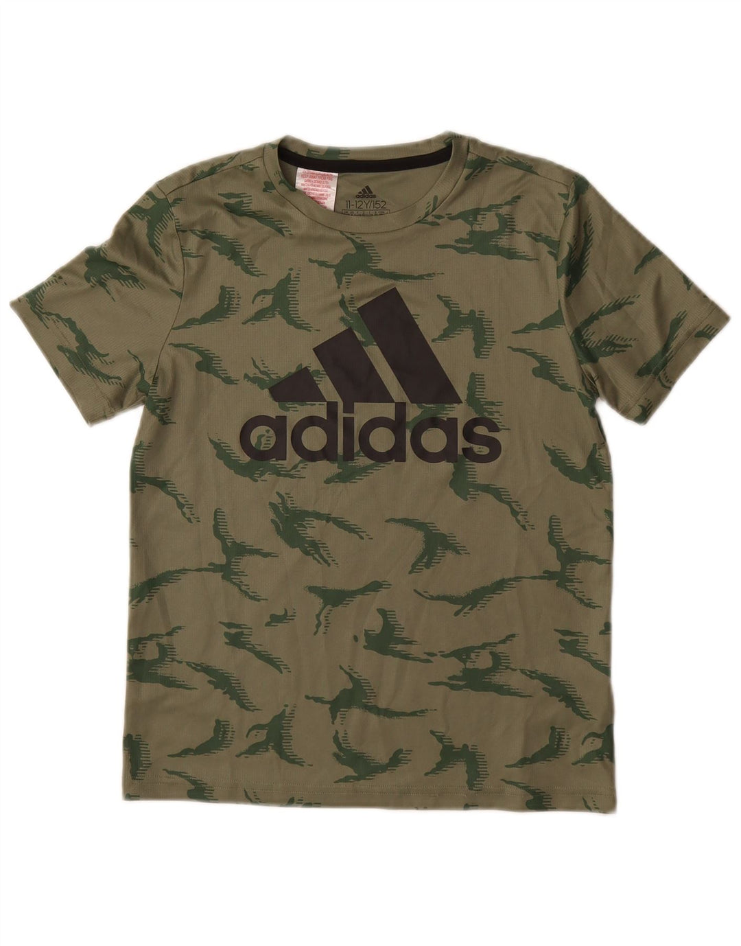 ADIDAS Grafik-T-Shirt für Jungen, 11–12 Jahre, grünes Camouflage-Polyester