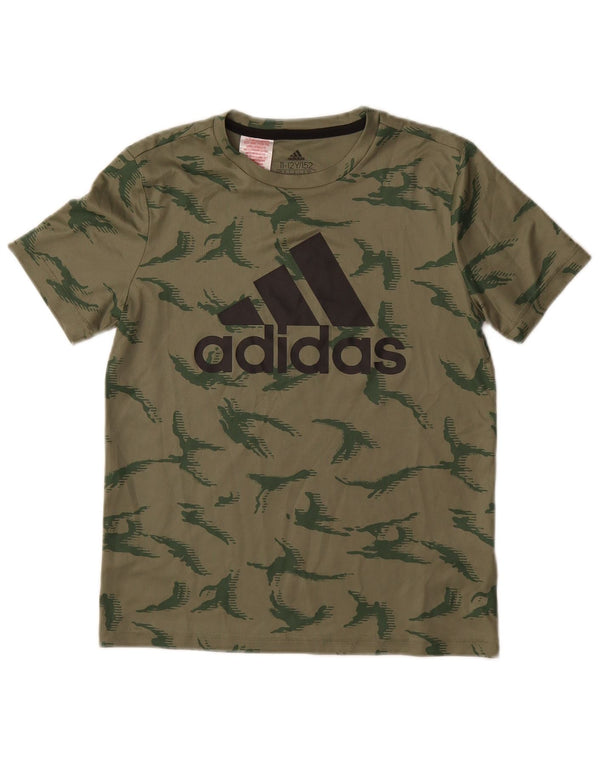 ADIDAS Grafik-T-Shirt für Jungen, 11–12 Jahre, grünes Camouflage-Polyester