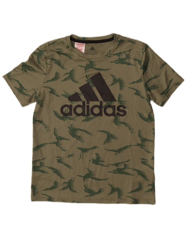 ADIDAS Grafik-T-Shirt für Jungen, 11–12 Jahre, grünes Camouflage-Polyester
