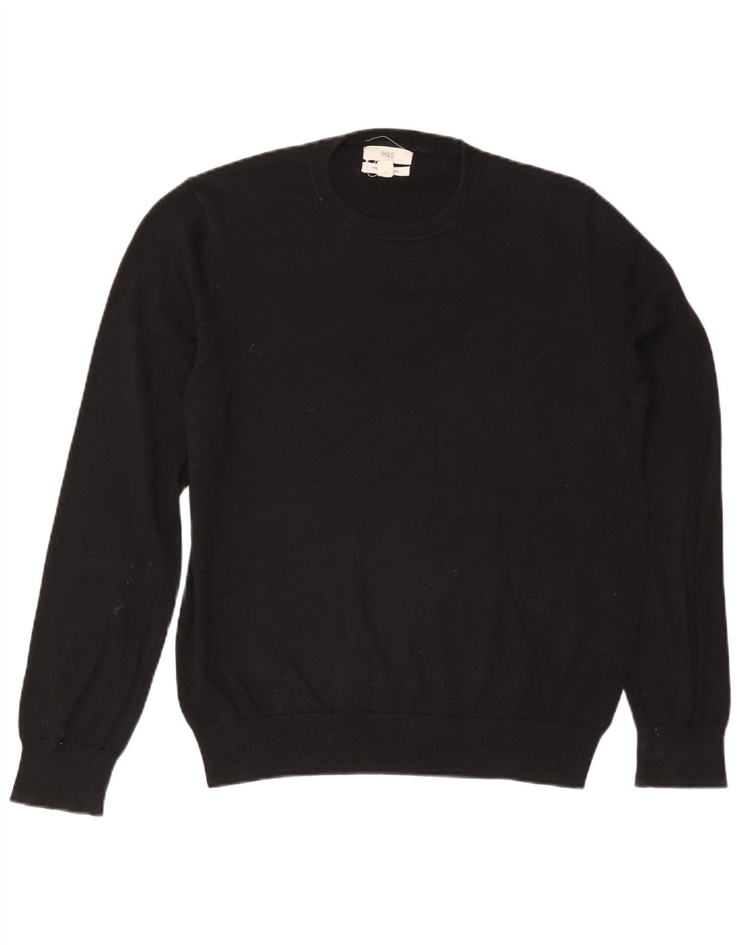 Marks & Spencer Herren-Pullover mit Rundhalsausschnitt, Größe L, aus schwarzer Baumwolle