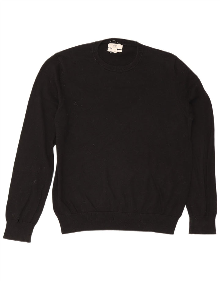 Marks & Spencer Herren-Pullover mit Rundhalsausschnitt, Größe L, aus schwarzer Baumwolle