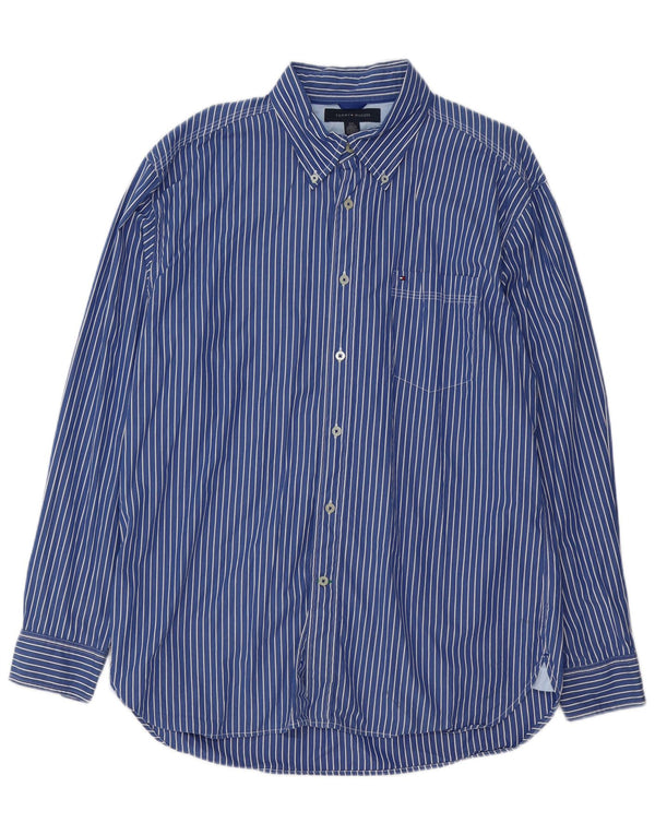 TOMMY HILFIGER Mens Shirt Large Blue Pinstripe Cotton 80s