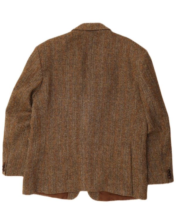 Harris Tweed Herren-Blazer mit 2 Knöpfen, UK 44, 2XL, braune Wolle mit Fischgrätenmuster