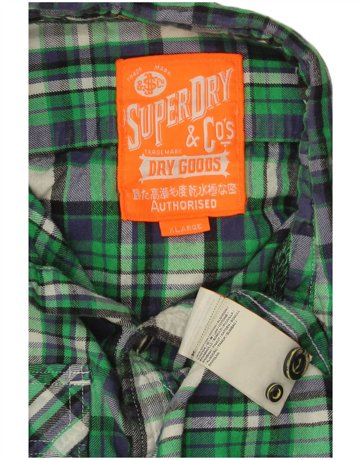 SUPERDRY Herren-Flanellhemd XL, grün kariert, Baumwolle
